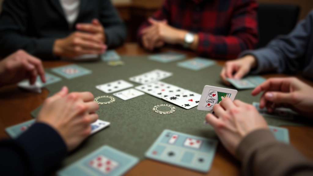 Bridge score cards and playing cards laid out on a table with bridge bidding boxes visible