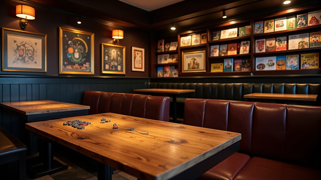 Tabletop gaming venue with board games and comfortable seating