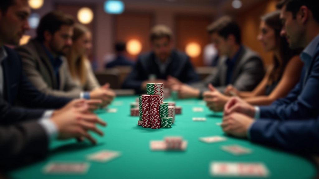 Progression of poker chip stacks shown at different tournament stages, from early game with large stacks to late stages with consolidated chips